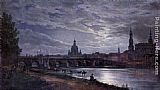 Full Paintings - View of Dresden at Full Moon by Johan Christian Clausen Dahl